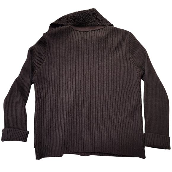 2000s Chocolate Brown Faux Suede Wool Blend Sweater Jacket sz L - Picture 2 of 4